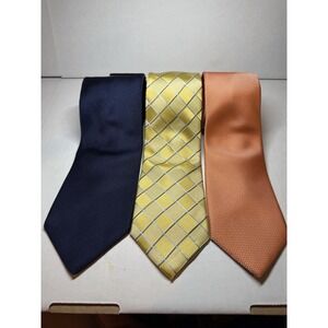 Lot 3 Tommy Hilfiger Silk Ties Men Navy Jacquard‎ Yellow Plaid Orange Necktie